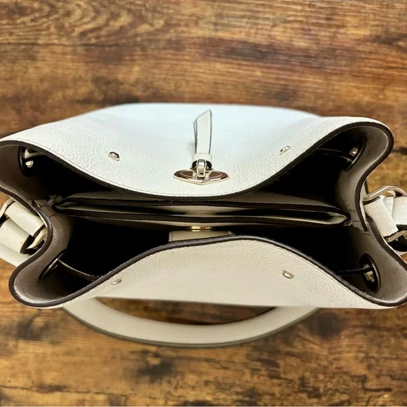 Kate Spade Leather Marti Small Bucket Bag Shoulder Crossbody White Silver - Picture 8 of 12